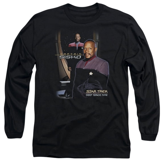 Star Trek Captain Sisko Long Sleeve Adult 18/1 T-Shirt Black