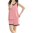thumbnail image 3 of Feancey Plus Size Pajama Short Sets for Women Colorblock Casual Pjs Shorts Set Ruffle Tank Tops Sleepwear Two Piece Built in Bra Loung 2 Piece Outfits 90 Percent Off Clearance Sale Pink XXL, 3 of 9