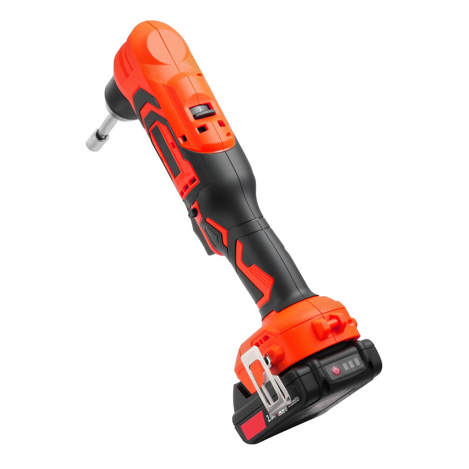 KFFKFF Right Angle Drill, 3/8 Inch Chuck, 90 Degree Cordless Right Angle Drill with Brushless Motor, Battery, Charger, and Belt Clip, Adjustable Speed