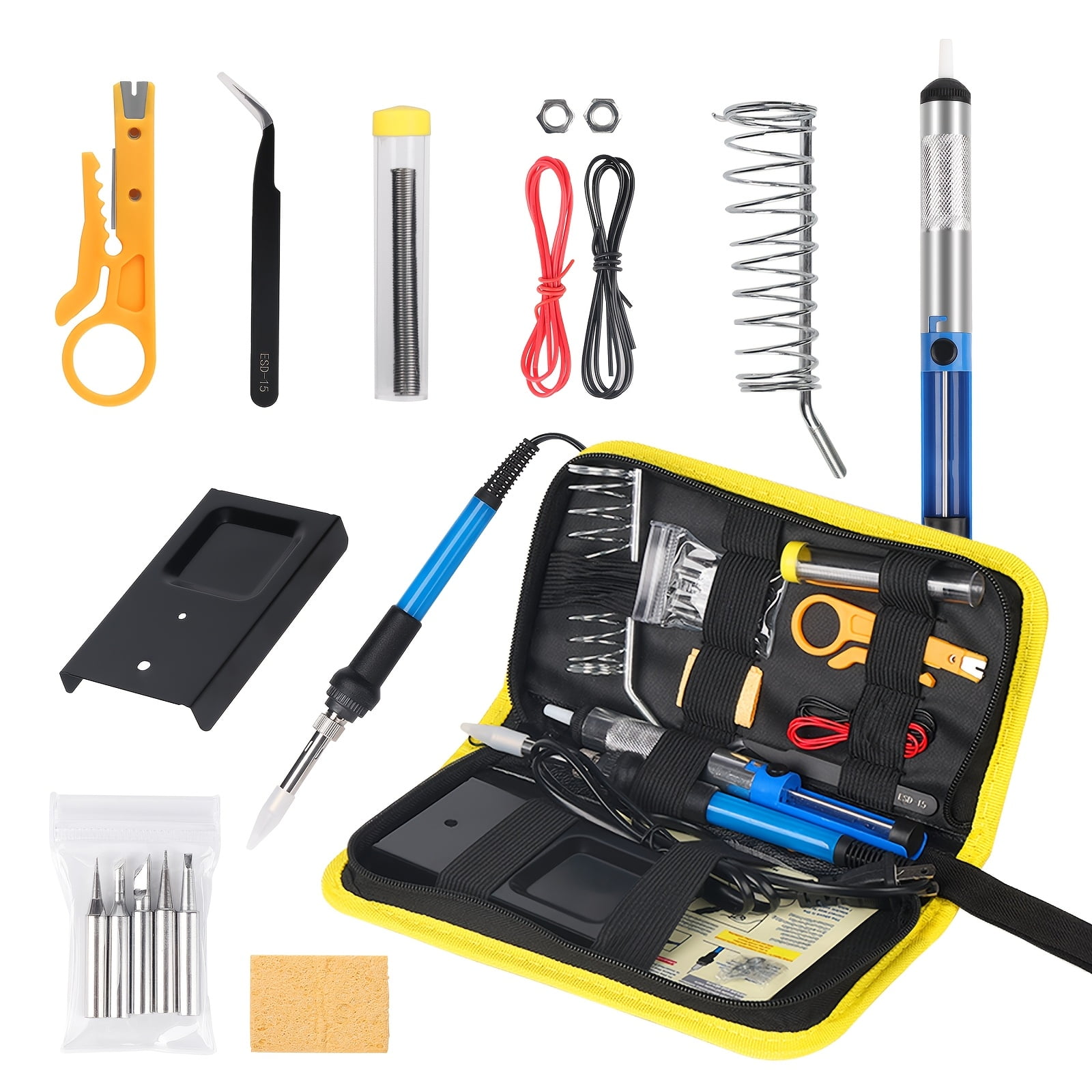 15/19pcs 60W Electrical Soldering Iron Kit - US Plug Adjustable Temperature 200-450°C Welding Tool, 15pcs Excludes Multimeter for DIY/Electronics Repair