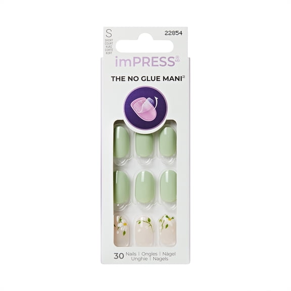 Kiss Impress Press On Nails Short, ‘Velvet Bunny’, Green, Oval, 30 Count