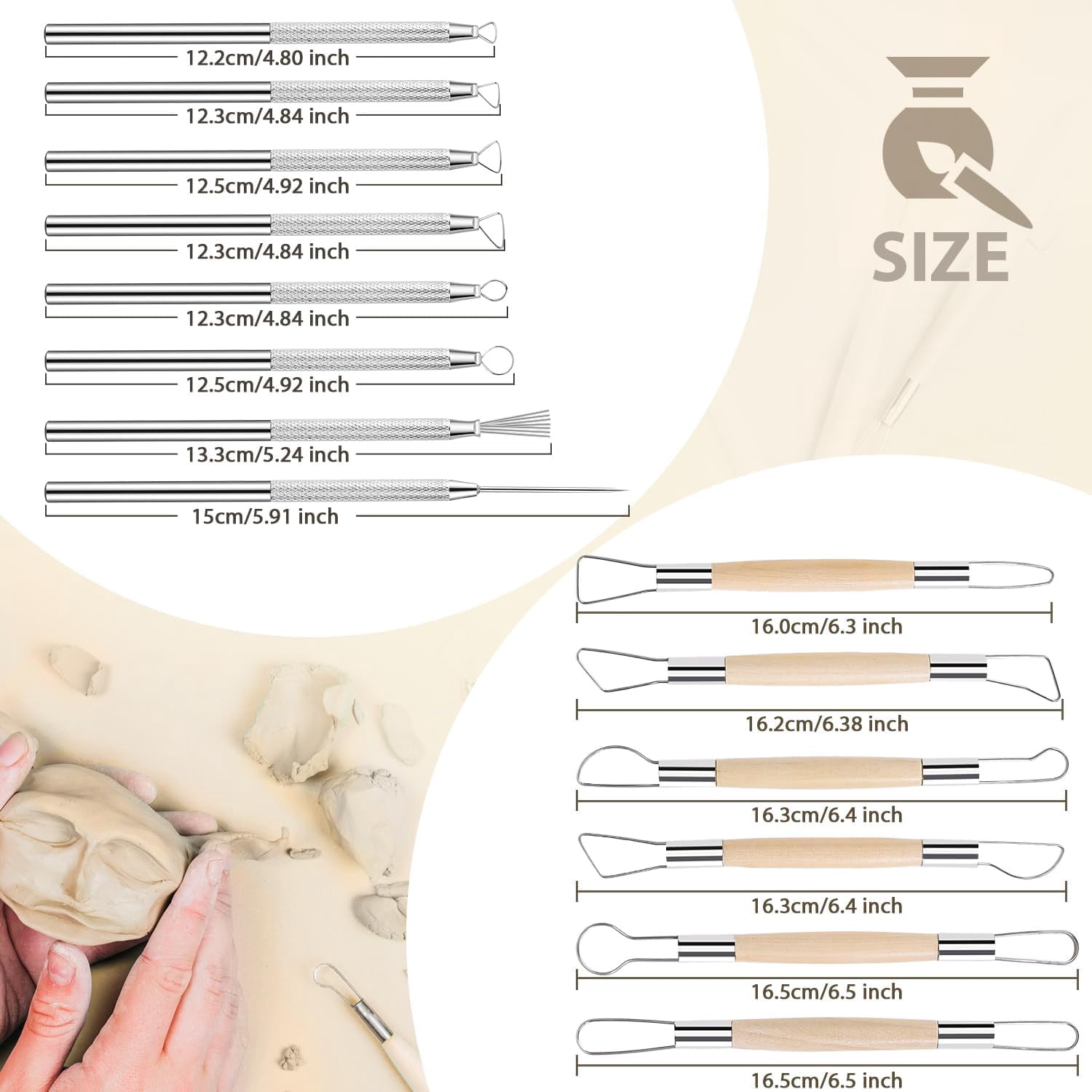 SHENOMAD 14PCS Clay Tools Kit Pottery Modeling Ceramics Polymer Set for Air Dry Carving Molding Crafting Beginners