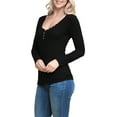 thumbnail image 3 of Doublju Women's Henley Neck Ribbed Top with Button (Plus Size Available), 3 of 4