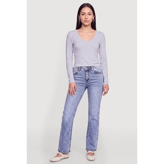 Women's Long Sleeve V Neck Basic Tee