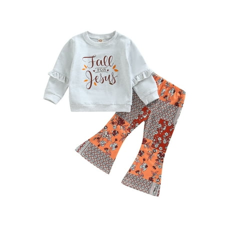 

Sunisery 2Pcs Kids Toddler Girls Clothes Sets Long Sleeve Letters Print Tops + Leopard Casual Flare Pants Outfits Grey 6-12 Months