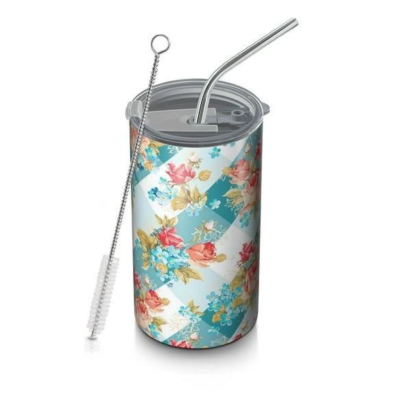 20oz Coffee Tumblers Pioneer Flower Stainless Steel Vacuum Insulated Travel Tumbler Coffee Cups Mug with Lid and Straw with Cleaning Brush for Cold & Hot Drinks