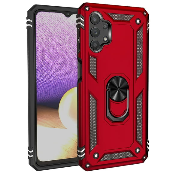 Xpm Case for Samsung Galaxy A32 5G Military Grade Heavy Duty Armor Protection Hybrid with Rotating Metal Ring Kickstand Finger Loop Stand Cover for Galaxy A32 - Red