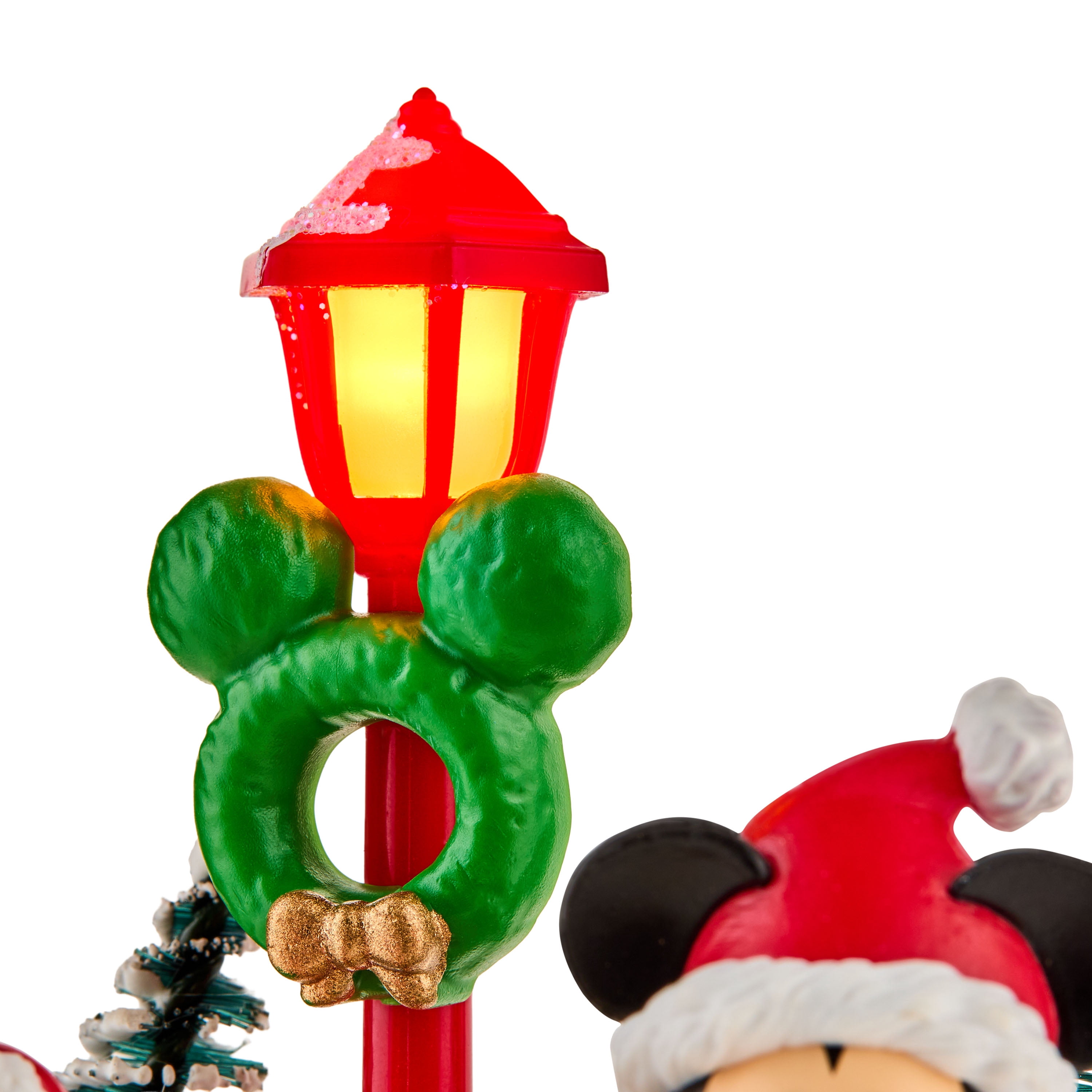 Disney, Light-up Lamppost with Mickey Mouse and Pluto Christmas Village Accessory Collectable Figurine, by Ruz, Red and Green