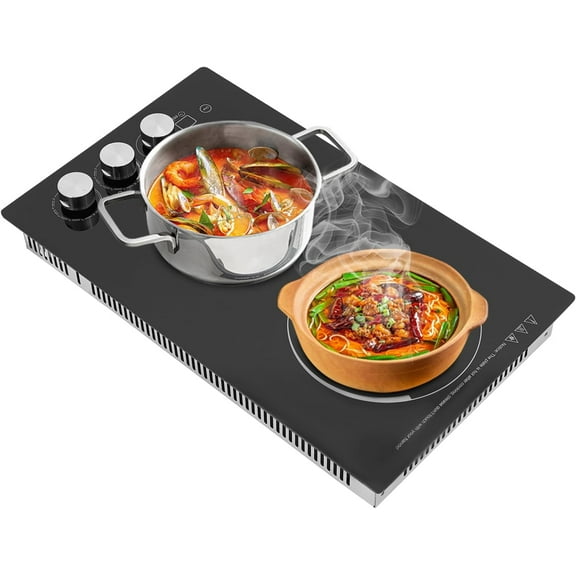 Electric Ceramic Cooktop 2 Burners, 110V Electric Stove Top Firepower Gears Adjustable with LED Display&Child Safety Lock, for Kitchen Hotel Restaurant