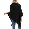 thumbnail image 2 of SAYFUT Junior's Knitted Sweater Fashion Stripes Long Sleeves Sweater Batwing Tassel Knitted Shirt Shawls Poncho Capes/Black/Red, 2 of 7