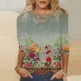 thumbnail image 2 of YABCSAZ Womens Tops 3/4 Sleeves V Neck Floral Print T Shirts Casual Loose Fit Pullover Tunic Tops Fall Trendy Casual Tee Shirts Womens Summer Tops Summer Saving Clearance!, 2 of 5