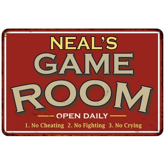 NEAL'S Game Room Gift Sign Vintage Look Metal Wall 12x18 112180001320