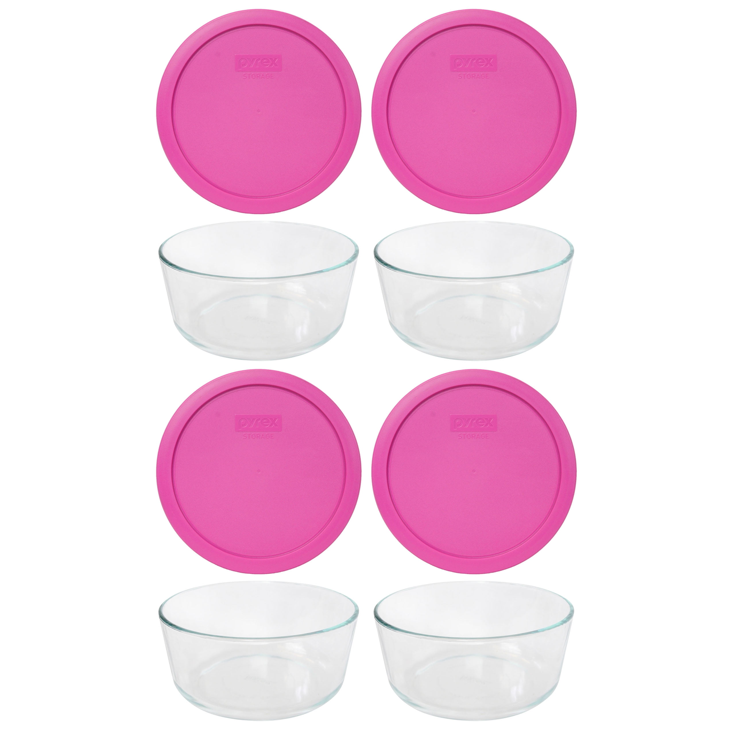 Pyrex 7203 7Cup Round Glass Food Storage Bowl and 7402PC Pink Plastic