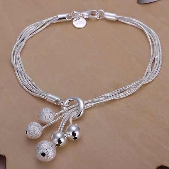 QQTDFG Unisex Women 925 Sterling Silver Beads Bracelet Size 8 Inches 2.4MM Lobster L12-default