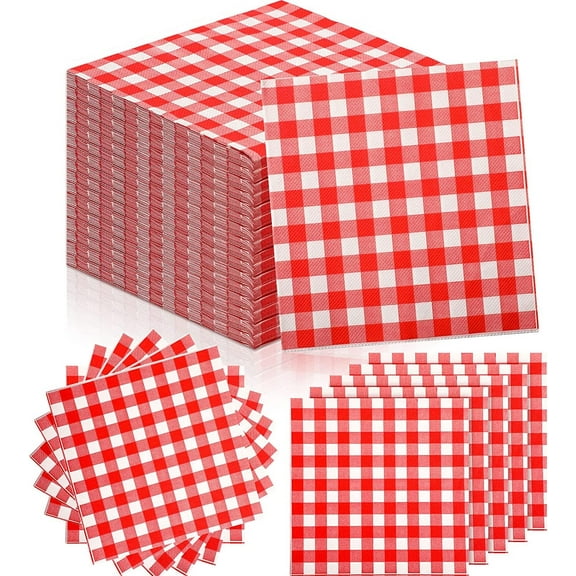 vlrwzc Disposable Paper Napkins 100pcs Red and White Gingham Lunch Napkins for Dinner Picnic Birthday Party Christmas Decorations