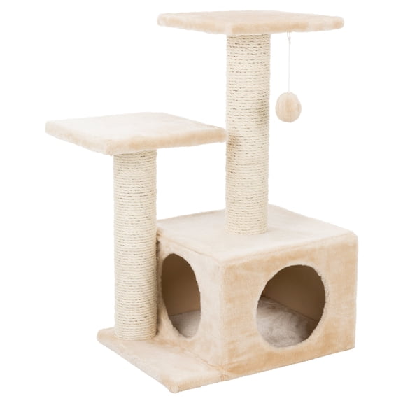TRIXIE Valencia Plush & Sisal 3-Level 28" Cat Tree with Scratching Posts & Condo, Beige