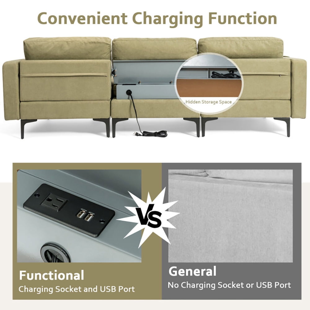 Finihen L-shaped Sectional Sofa Couch, Convertible Sectional Sofa, Modular L-shaped Sectional Sofa with Reversible Chaise and 2 USB Ports, for Living Room, Green Finihen L-shaped Sectional Sofa Couch, Convertible Sectional Sofa, Modular L-shaped Sectional Sofa with Reversible Chaise and 2 USB Ports, for Living Room, Green