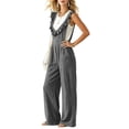 thumbnail image 5 of CHGBMOK Casual Summer Dressy for Women Ruffle Sleeveless Linen Jumpsuits with Pockets Wide Leg Pants, 5 of 7