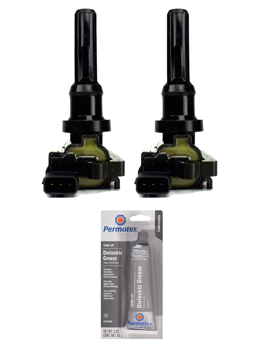 Set of 2 Ignition Coils and Permatex 22058 Dielectric TuneUp Grease