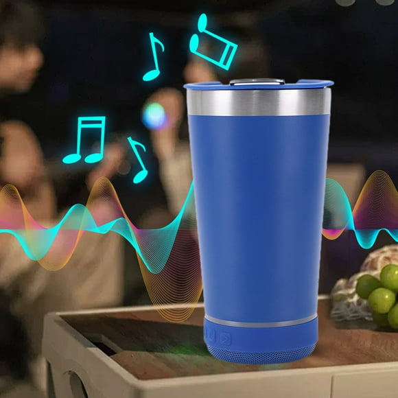 Vaso de altavoz Bluetooth, vaso de acero inoxidable, audio inalámbrico, recargable, diseño portátil, taza, aislamiento incorporado, camping, 16oz