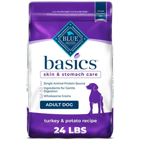 Blue Buffalo Basics Skin & Stomach Care Turkey and Potato Dry Dog Food for Adult Dogs, Whole Grain, 24 lb. Bag