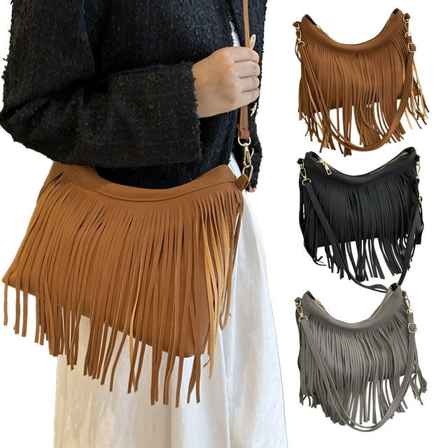 Bolso de hombro casual, Tassel Style, Material de cuero, Diseño moderno, Para, Bolsa utilitaria, Nylon resistente, Fashion Accessory, Bag for Work, Daily Use, Trendy Style, Travel Companion Blaxill