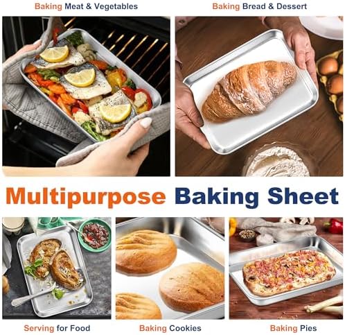 9 Inch Baking Cookie Sheet, Oven Pan Tray Stainless Steel Sheet Pan for Kitchen, Oven Bakeware for Multi Uses, Shiny Look & Dishwasher Safe, Healthy & Heavy Duty, 1Pc