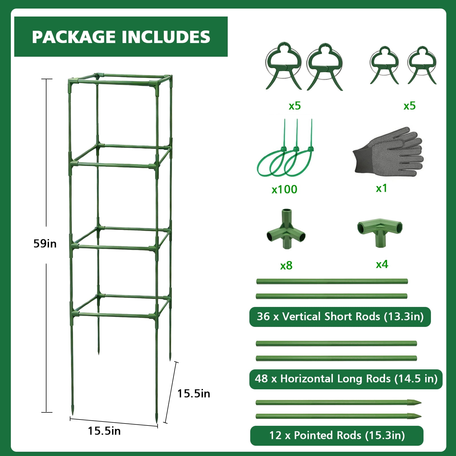 3 Pack Garden Trellis 59" Tomato Cage Square Adjustable Plant Cage for Climbing Plants Metal Plant Trellis for Potted for Vegetables Flowers Fruits
