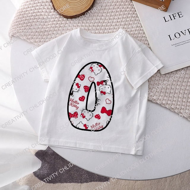 Camiseta de Hello Kitty para niños y niñas, playera Kawaii con combinación de letras y nombres, ropa informal con dibujos animados de Anime