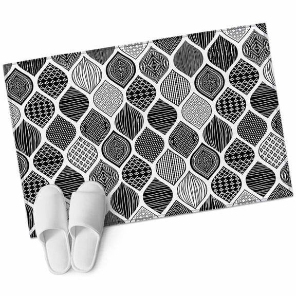 Bathroom Rugs 2x3 Ft, Black Morocco Non Slip Area Rugs for Kitchen Bedroom Entryway, Retro Geometric Grey Ethnic Tribal Art Washable Carpet Runner Rug Floor Mats for Bedroom Home Decor