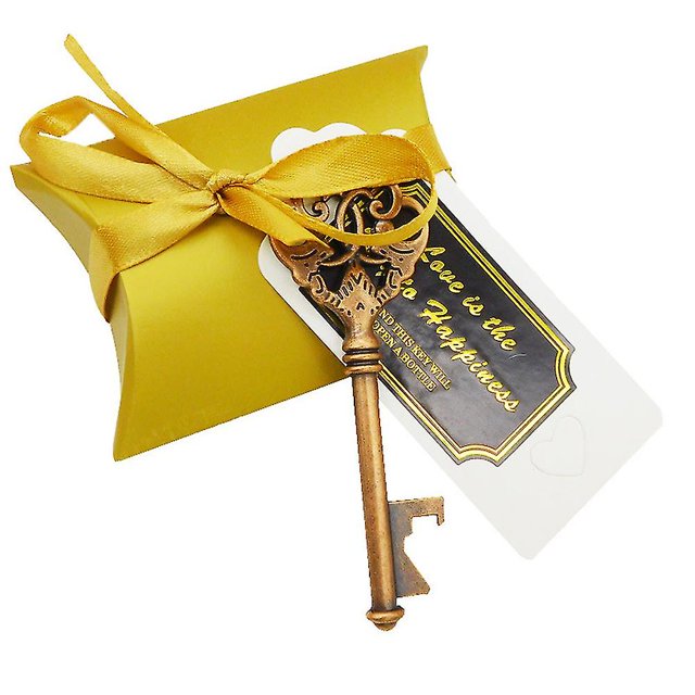 50pcs Vintage Key Bottle Openers Wedding Favor Souvenir Gift Set Pillow Candy Box French Ribbon
