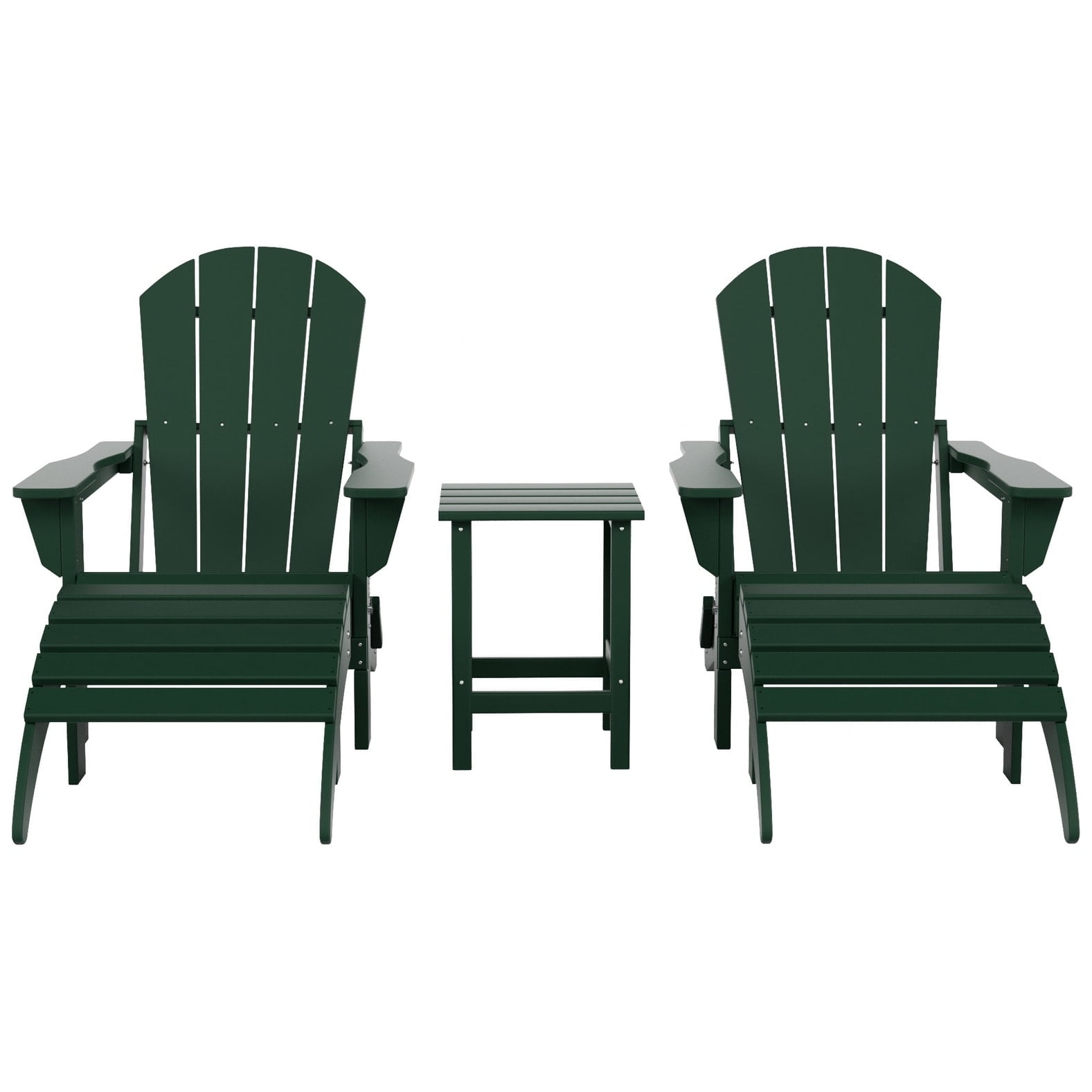 Polytrends  Laguna Hdpe All Weather Outdoor Patio Foldable Adirondack Chairs Conversation Set (5-Piece Set) Dark Green