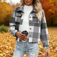 thumbnail image 2 of Stamzod Women's Fashion Plaid Bomber Jacket Women Turndown Long Sleeve Fall Coats with Pocket Casual Cropped Jackets for Women Trendy Black XXL, 2 of 4