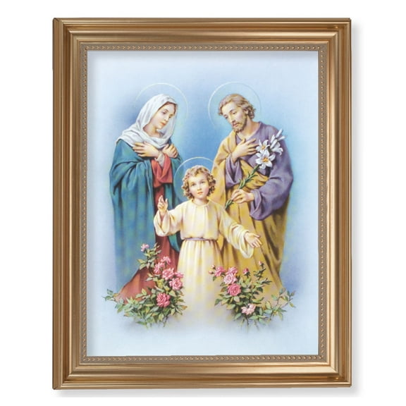 Holy Family Picture Framed Wall Art Decor Extra Large, Classic Gold-Leaf Fluted Frame with Beaded Lip