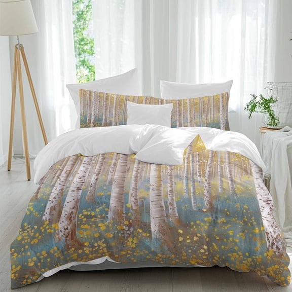 3 Piece Yellow Blue Oil Painting Duvet Cover Set Twin Size, Microfiber Comforter/Quilt Cover with Corner Ties and 2 Pillowcases, Contemporary Abstract Art All Season Soft Bedding with Zipper Closure
