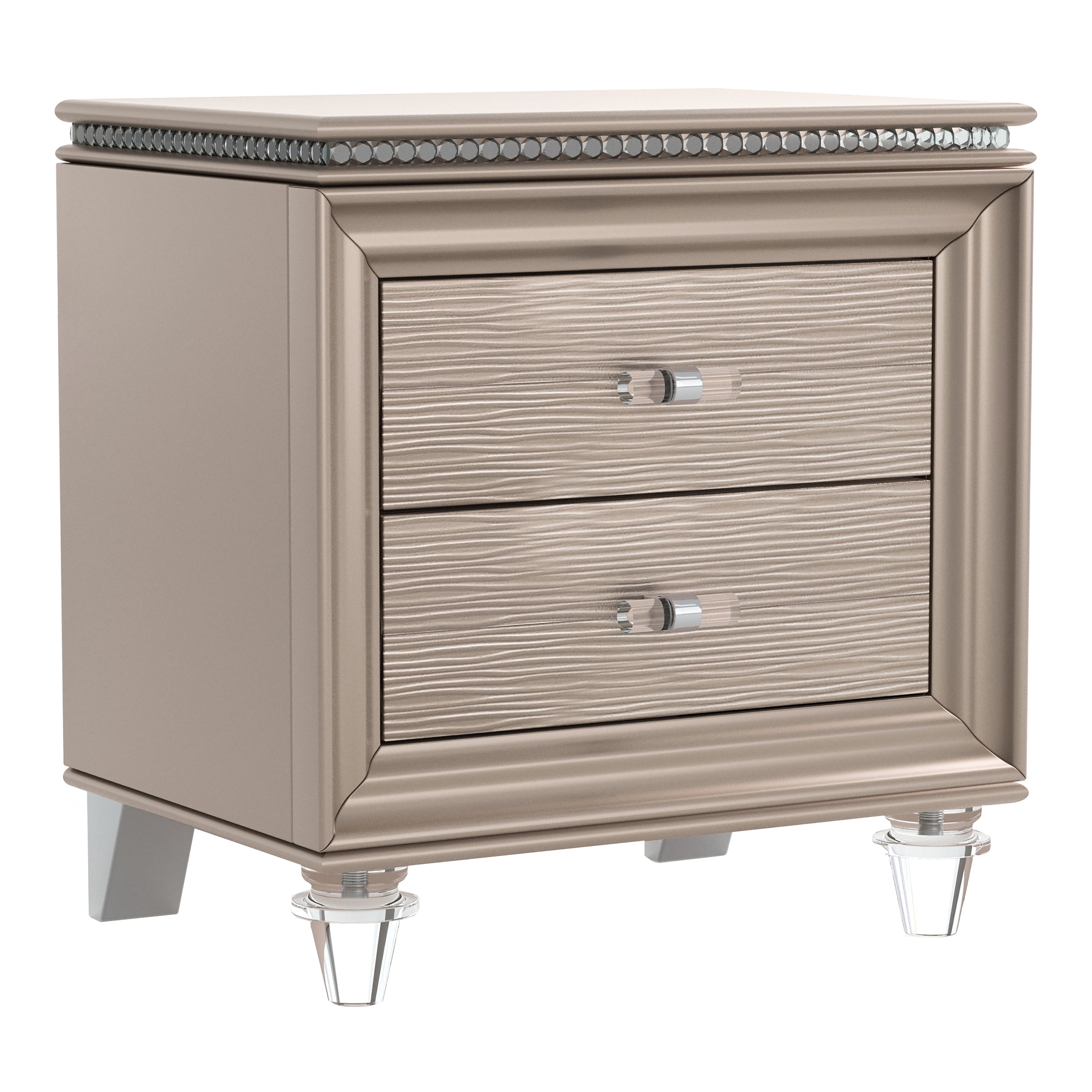 Furniture of America San Angelo Adult 2-Drawer Wood Nightstand, Rose Gold