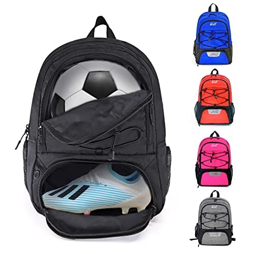 WOLT | Bolsa fútbol juvenil + Mochila baloncesto, voley y fútbol americano + compartimento zapatos y pelota (negro)
