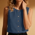 thumbnail image 2 of VEKDONE Sleeveless Button Down Shirts for Women Summer Cotton Crewneck Tank Tops Solid Color Loose Fit Breathable Tanks Casual Blouses Blue XL, 2 of 6