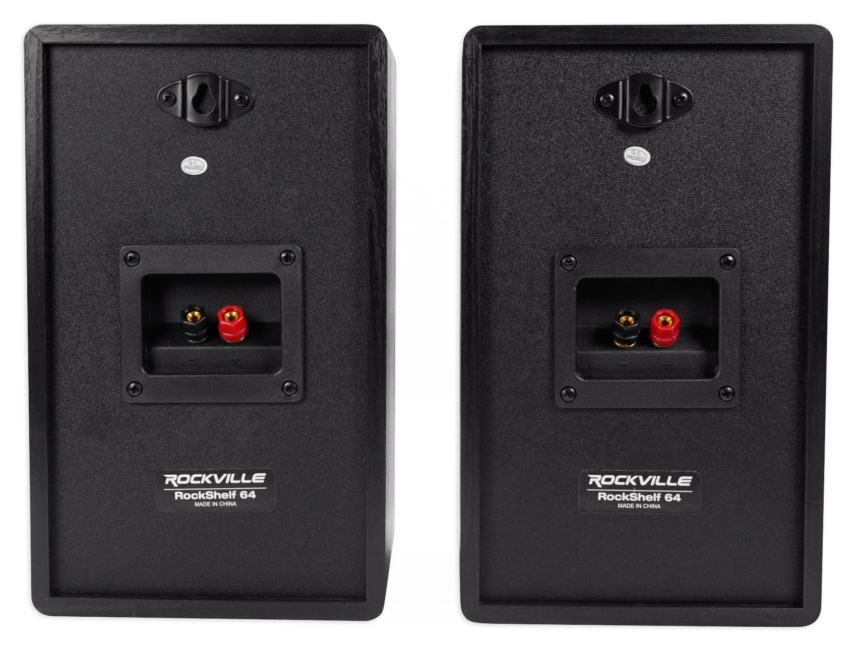 (2) Rockville RockShelf 64B Black 6.5" Home Bookshelf Speakers+36" Wood Stands