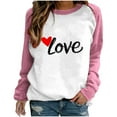 thumbnail image 2 of Heart Graphic Shirt Women Love Trendy Raglan Long Sleeve Tops Casual Loose Color Block Crew Neck Cute Pullover Fashion Valentines Day Outfits, 2 of 7