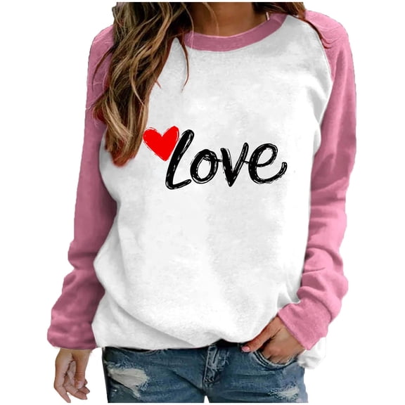 Aofany Valentine's Day Sweatshirt Women Plus Size Pullover Heart Graphic Shirts Casual Long Sleeve Tops