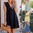 thumbnail image 3 of Summer V-neck Cotton Short Skirt Solid Color Dress California Romper For 2022, 3 of 3