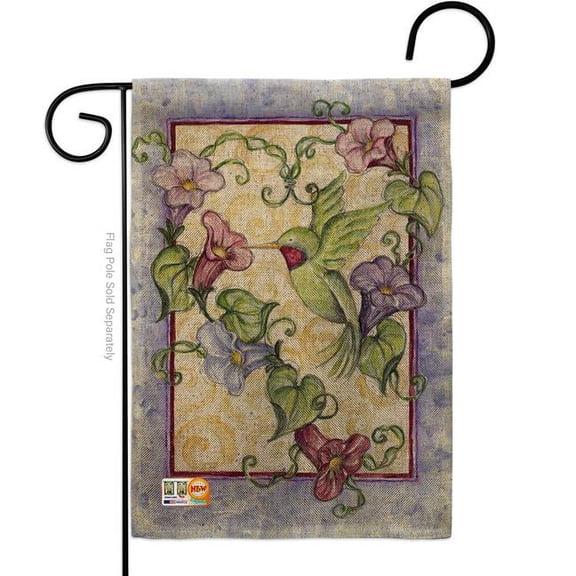 Breeze Decor BD-BI-G-105035-IP-DB-D-US12-AL 13 x 18.5 in. Hummingbird with Trumpet Flowers Burlap Garden Friends Birds Impressions Decorative Vertical Double Sided Flag