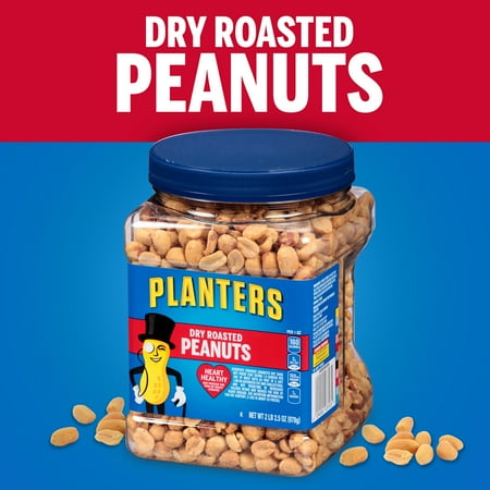 PLANTERS Salted Dry Roasted Peanuts, Party Snacks, Plant Based Protein, 2.16 lb Container