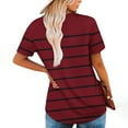 thumbnail image 4 of T-shirts for Women Plus Size Short Sleeve Square Collar Stripe Printed Pleats Blouses Red M, 4 of 6