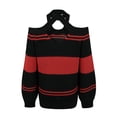 thumbnail image 6 of Fesfesfes Women's Off Shoulder Sweater Stripe Splicing Knit Tops Recreational Pullove Knitting Straped Sweater Long Sleeve Tops, 6 of 9