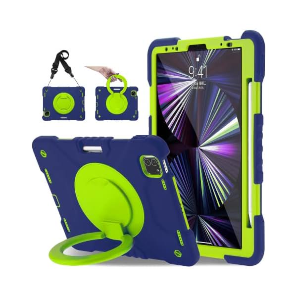 wonim11 Case for iPad Pro 11 Inch 4th 2022/3rd 2021/2nd 2020/1st Gen 2018, iPad Air 10.9 Inch 2022/2020 5th/4th Generation Case with Pencil Holder/360° Rotating Handle Stand, Navy+Green