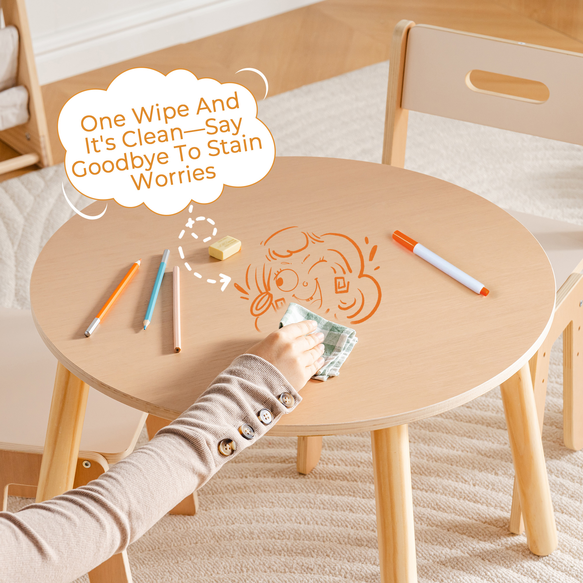 Robud Wooden Toddler 2 Chair and Talbles Set, Sturdy Round Table  Erasable Graffiti Desktop Kids Chairs, Classroom/Daycare/Home, Children Multi-Activity Table for Ages 3+