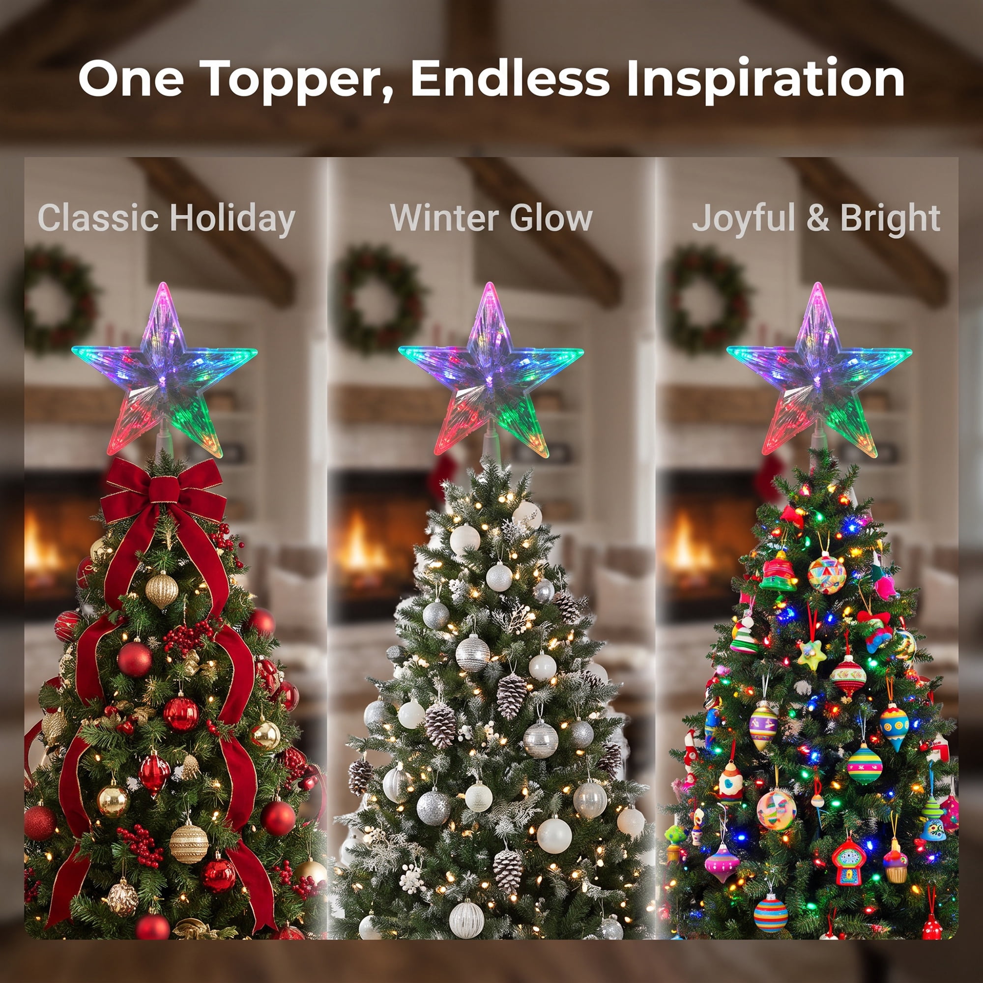 Unique Bargains Tree Finial Battery Operated Spring Mount Star Stripes Multicolor 7.9"