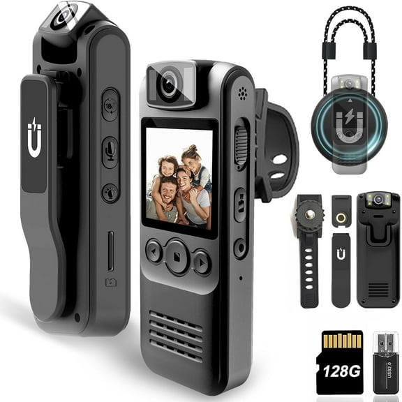 Body Camera with Audio & Video Recording- 128GB 1080P HD Police Cop Cam, 180° Rotating Lens-Loop Recording, 1.4" Display Portable Wearable Cam for Law Enforcement, Outdoor Activities, Riding, Hiking